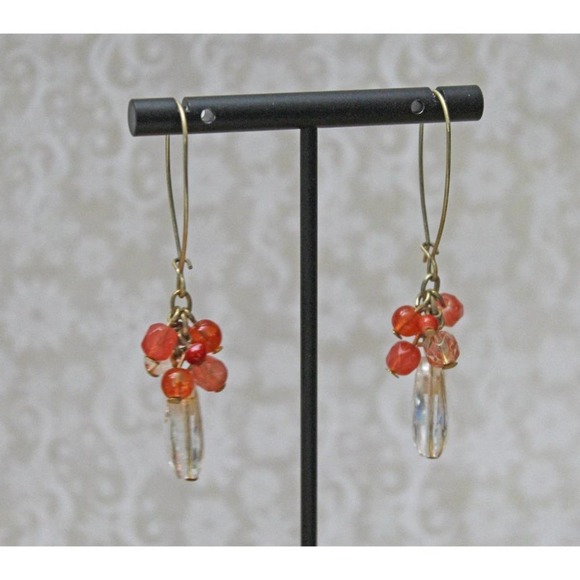 Vintage Drop Earrings with Coral Beads and a Clear Bead Drop E96 - Picture 1 of 4
